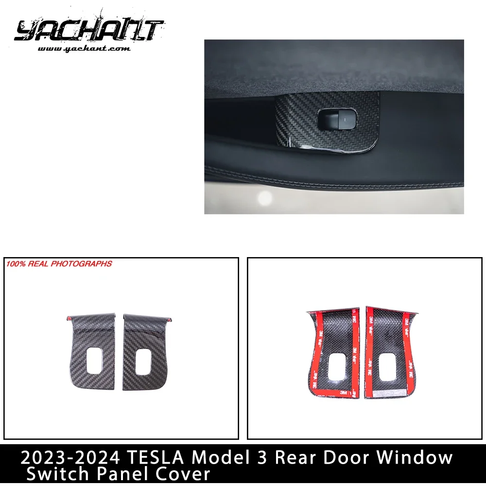 

Car-Styling Accessories Dry Carbon Fiber DCF Rear Door Window Switch Panel Cover Fit For 2023-2024 TESLA Model 3