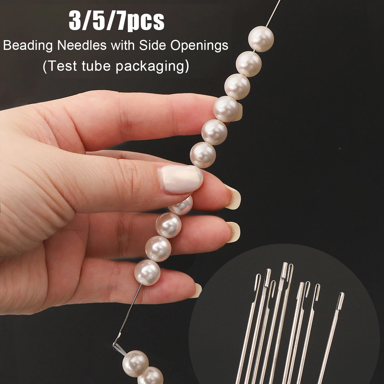 3/5/7pcs Beaded Needles With Steel Needles, Long And Thin Beaded Leads, Side Threaded Hooks And Beads For DIY Handmade Jewelry