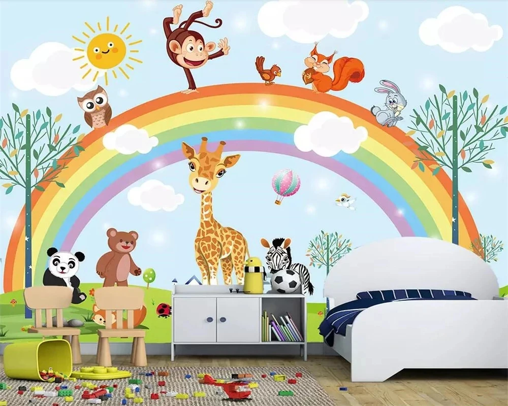 Custom 3d Mural hand drawn cartoon animal rainbow children room wallpaper Kindergarten Living room background bedroom restaurant