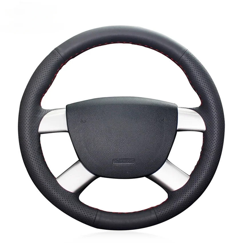 Black Faux Leather Hand-stitched Steering Wheel Cover for Ford Focus CC C-Max 2004-2011 Kuga Tourneo Transit Connect 2006-2013