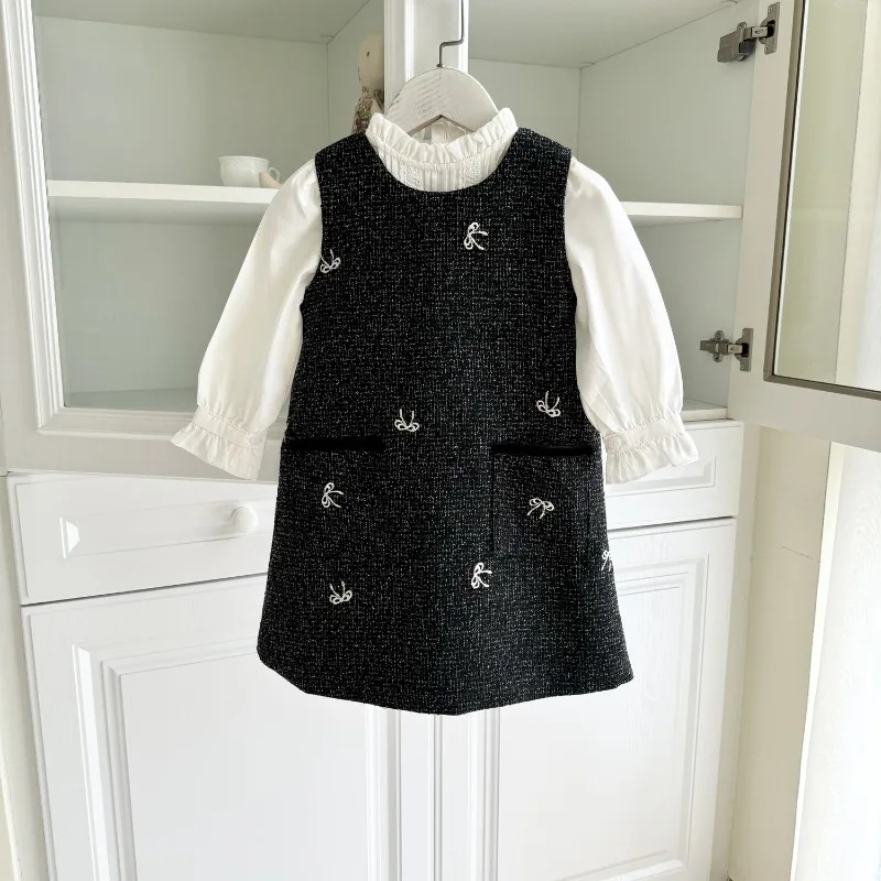

Fashionable Sets Spring Autumn Winter Baby Girls Bow Vest Skirt Black White Bottom Shirt Two Piece Set 2025