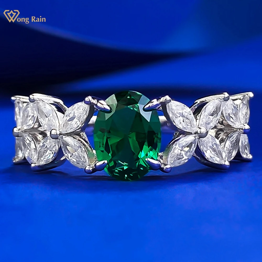 

Wong Rain 100% 925 Sterling Silver Oval Cut 6*8MM Emerald High Carbon Diamond Gemstone Row Ring for Women Fine Jewelry Wholesale