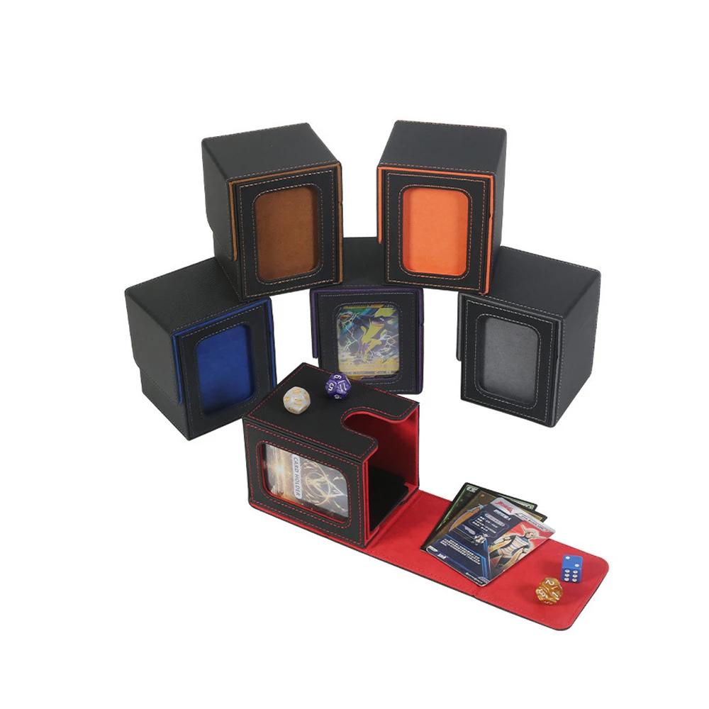 New PU Leather Deck Box Magnetic Flip Large-Capacity Trading Card Storage Holder with Display Window Divider Child Gifts