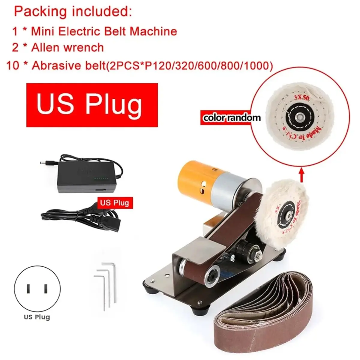 HAPPY EVER Electric Belt-Sander Polishing-Grinding KnifeSharpener, 7 Speed Adjustable for DIY Model Crafts US