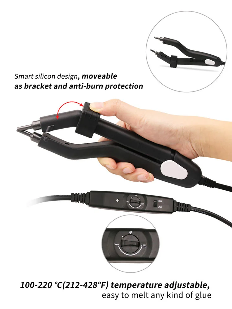 Loof Adjustable Temperature 220℃ Smart Mini Heating Tip Hair Extension Iron, Fusion Hair Extension Iron Keratin Bonding Tools