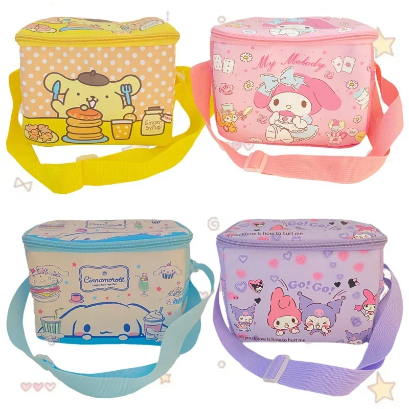 

MINISO Kawaii Sanrio Cartoon Cinnamoroll My Melody Kuromi Purin Dog Lunch Box Bag Cute Water Proof Insulated Picnic Bags Gifts