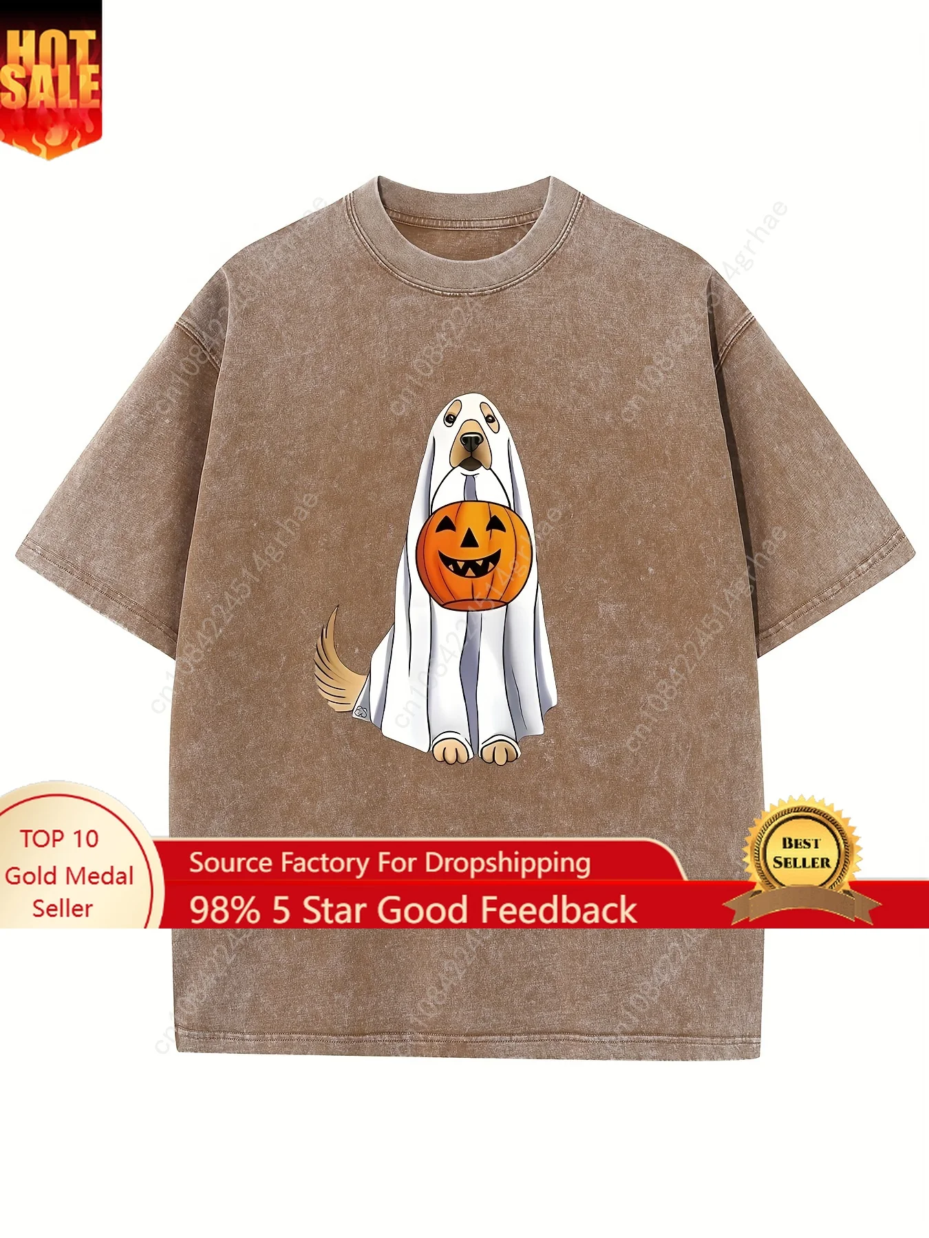 

Halloween dog printed short-sleeveT-shirts for men and womenhigh-quality washed retrocrewneckcasual printed T-shirts
