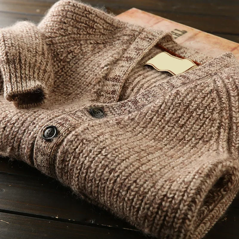 Heavy all wool! Italian single high-end men's autumn and winter knitted cardigan thickened sweater jacket