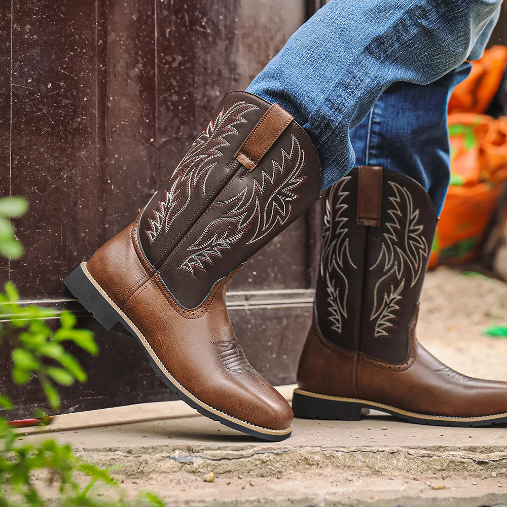 Men High Boots Embroidery Retro Handmade Mens Boots Western Cowboy Boot Pointed Toe Boots Hand Stitching Outdoor Men's Shoes2026