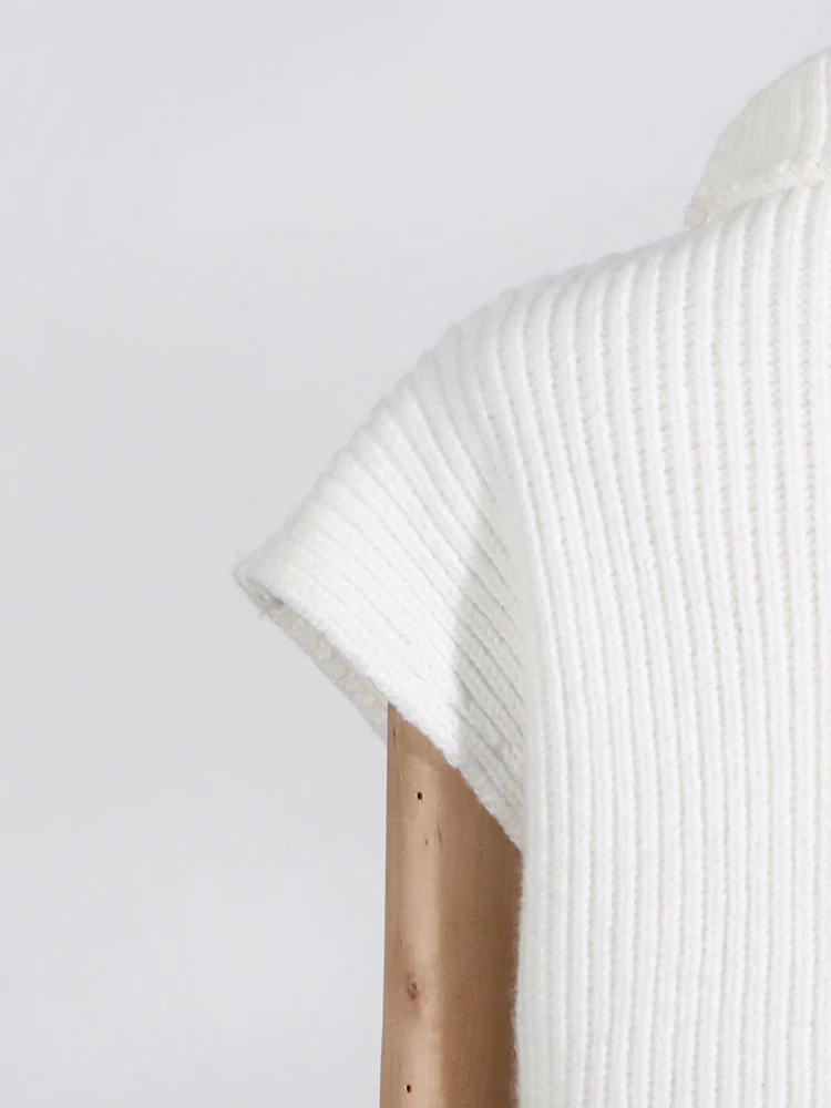 VGH Solid Temperament Knitting Sweaters For Women Turtleneck Short Sleeve Slimming Pullover Irregular Sweater Female Fashion New