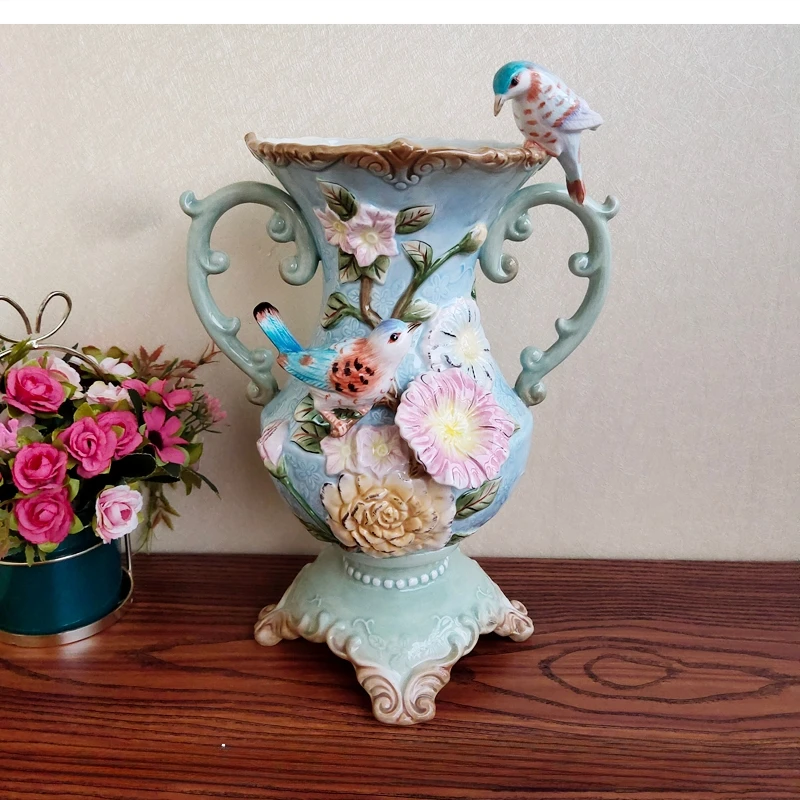 European blue bird ceramic vase hand-painted underglaze porcelain living room decoration home dining table porch