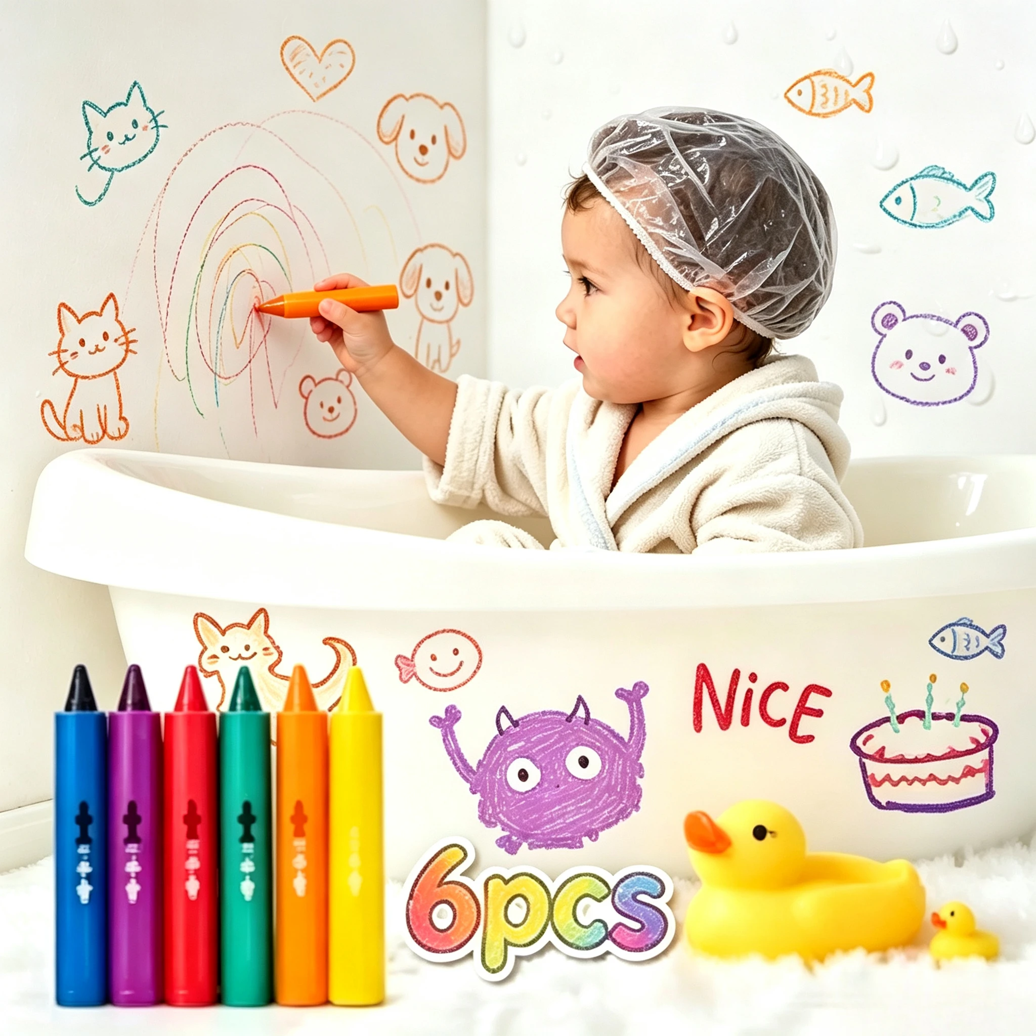 6pcs Washable Colorful Bath Crayons Set, Easy-Clean Bathtub Markers for Kids, Non-Toxic & Rinse Off Easily  School Supplies