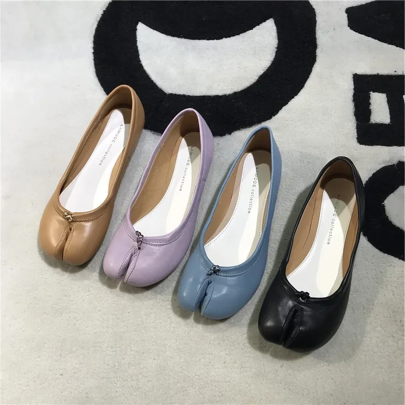 Split Toe Candy Flats Ballet Shoes Woman Slip on Loafers Soft Bottom Moccasins Bow-tie Ballerina Single Tabi Ninja Women Shoes