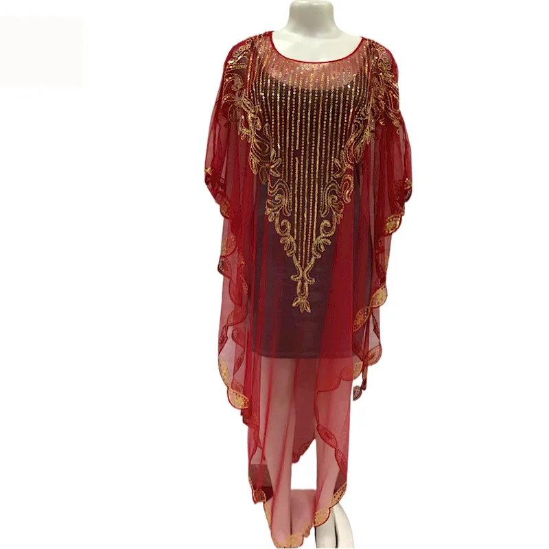

2024 Summer African Women's Sequins High-Quality Top Fashion Temperament Casual Loose African Women's Mid-length Shawl Dress