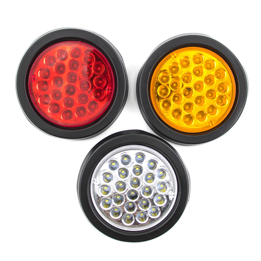 2pcs 12V 24V LED Rear Taillight Brake Stop Side Marker Warning Light Indicator Truck Trailer Round Reflector Red Yellow White