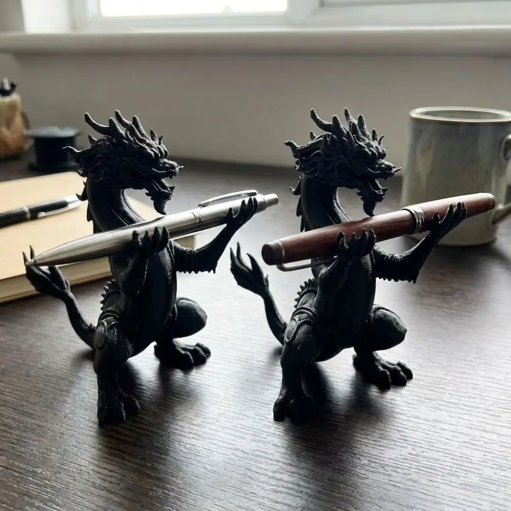 3D Printed Dragon Shaped Pen Holder Oriental Myth Cartoon Dragon Pen Stand Statue Plastic Vintage Style