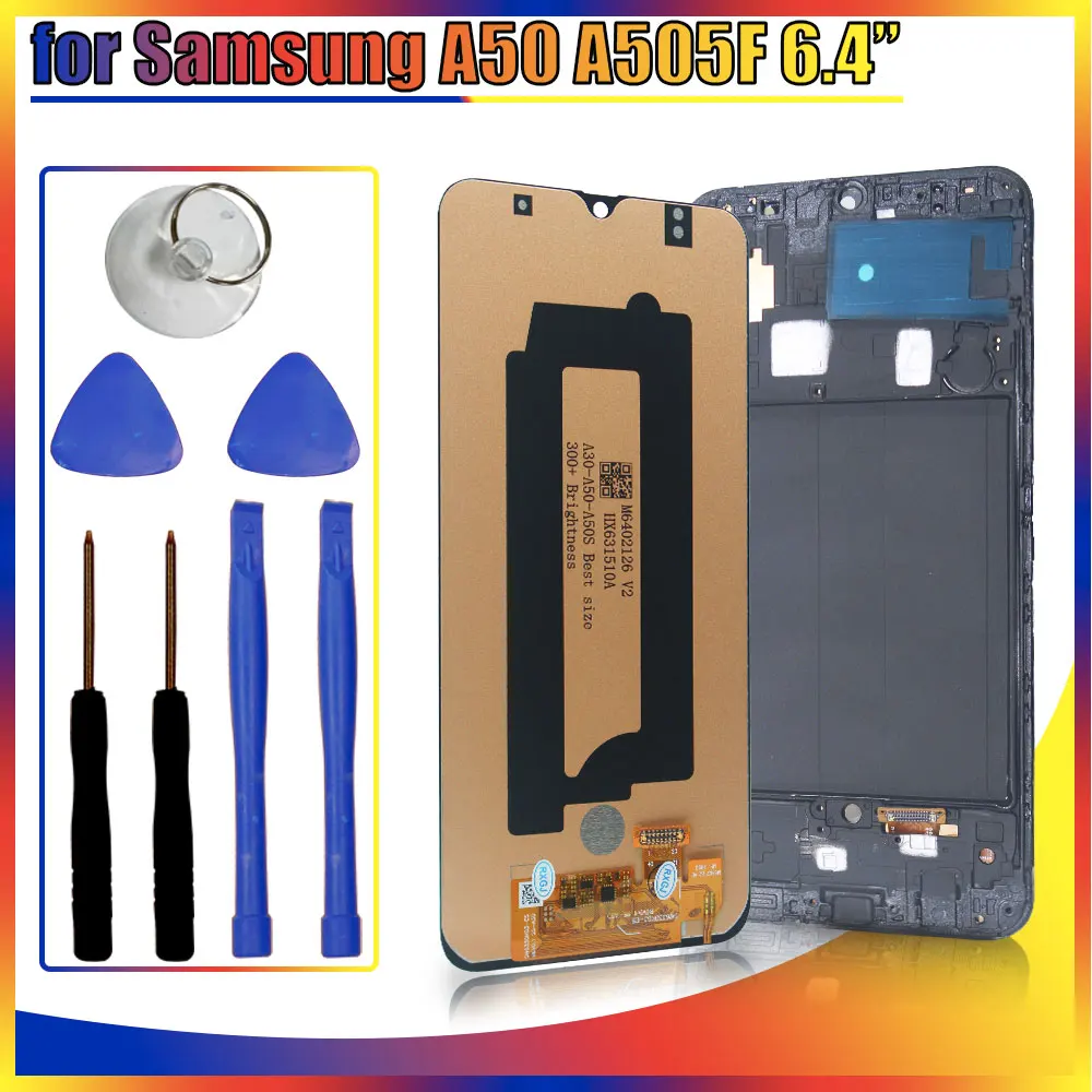 Super AMOLED for Samsung Galaxy A50 A505F LCD Display Touch Screen Digitizer Replacement for Samsung A50 A505F SM-A505F Display