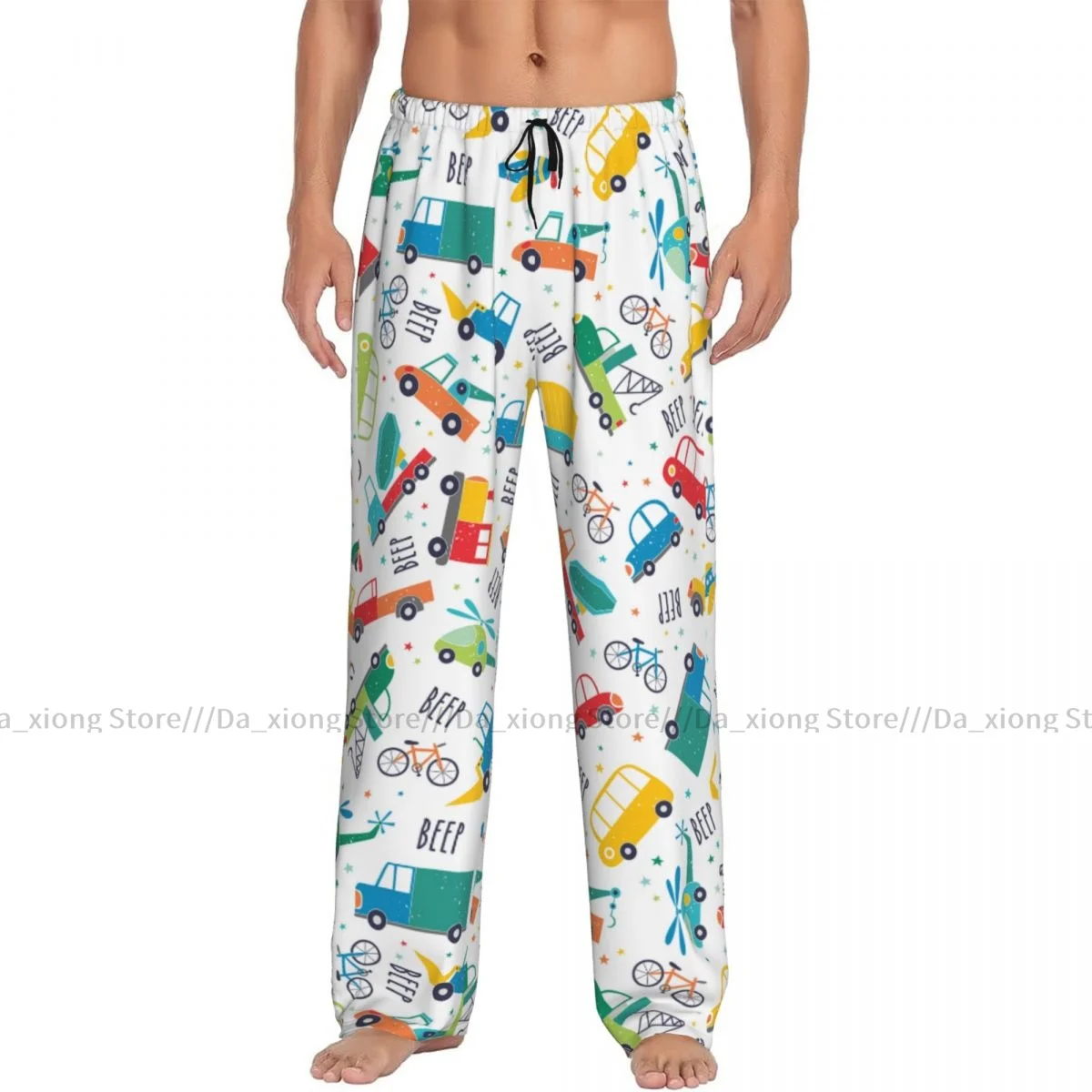 Men's Sleepwear Loose Sleep Pants Pajamas Cute Transport Truck Long Lounge Bottoms Casual Homewear