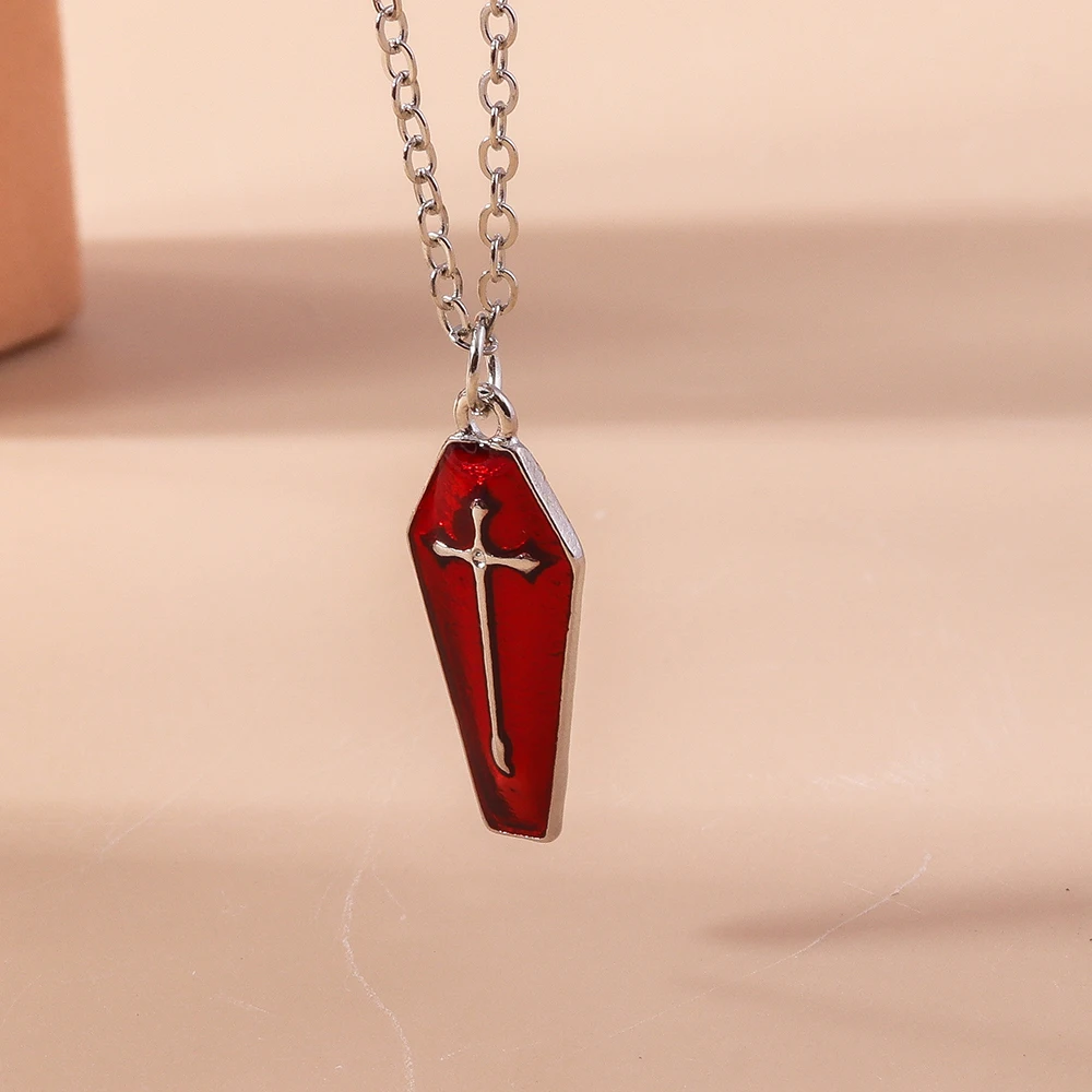 Aihua Nette Emaille Halloween Vampire Kreuz Sarg Freundschaft Paar Halsketten Für Frauen Männer BFF Beste Freundin Halsketten Schmuck – Detail 8