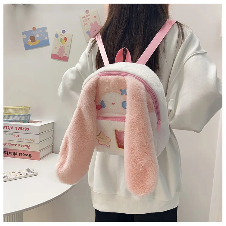Sweet Cute Long Ear Rabbit Backpack Women Plush Large Capacity Student School Bag Ladies Korean Cartoon Versatile Girl Gift 1