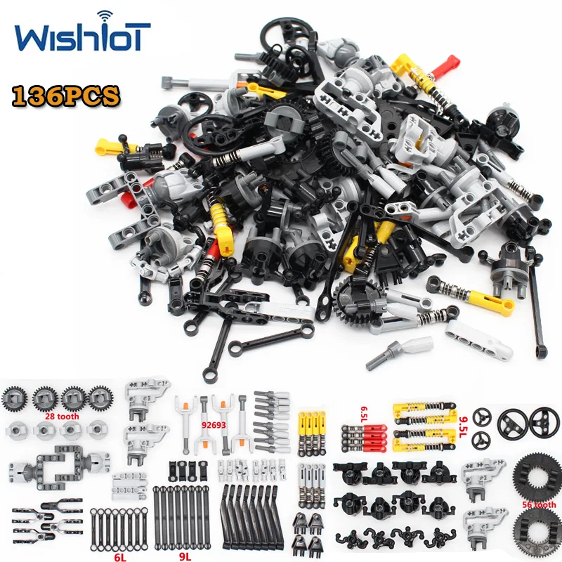 

136PCS Suspension Perforated Technology Building Block Parts Shock Absorber Arm Modified Assembly Toy MOC Bricks DIY Accessories
