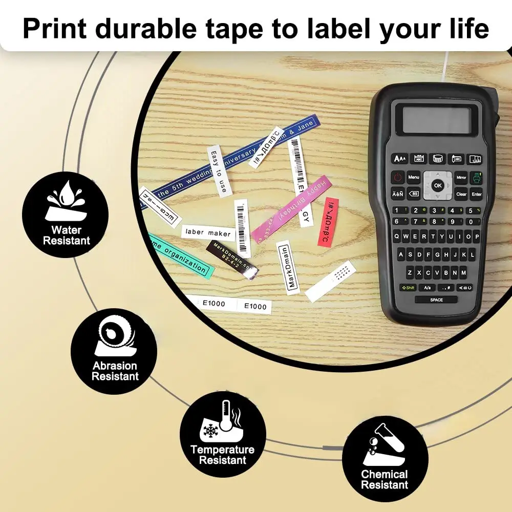 E1000 Handheld Label Machine Industrial Label Maker with QWERTY Keyboard Portable Machince for Brother TZe-231 Label Tape