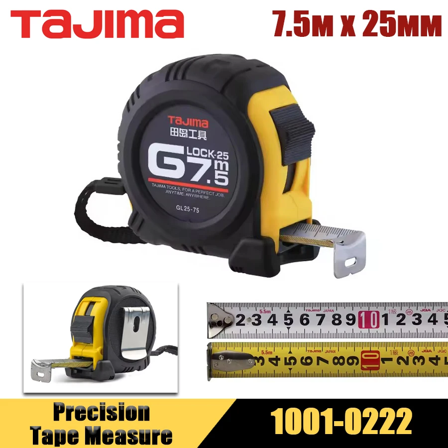 TAJIMA 1001-0222 7.5Mx25mm High Precision Wear Resistant Construction Tape Measure Household Tape Measure Measuring Hand Tools