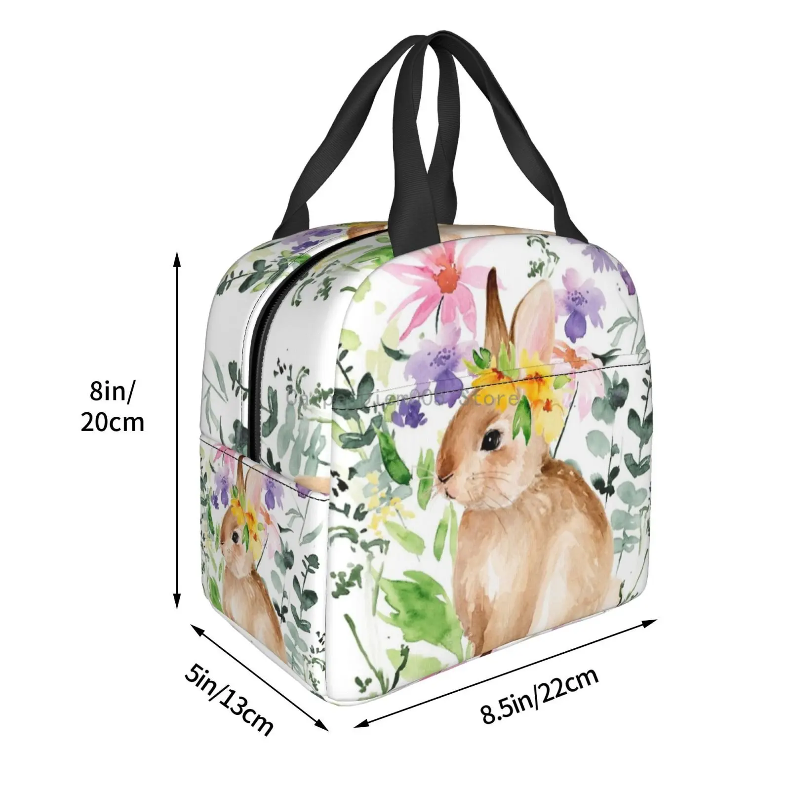Cute Watercolor Rabbit Insulated Lunch Bag for School Office Nursing Portable Thermal Cooler Lunch Box Women Men