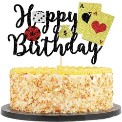 Casino Party Cake Decor Las Vegas Theme Happy Birthday Cake Poker Dice Dollar Cake Topper for Playing Cards Night Party Supplies