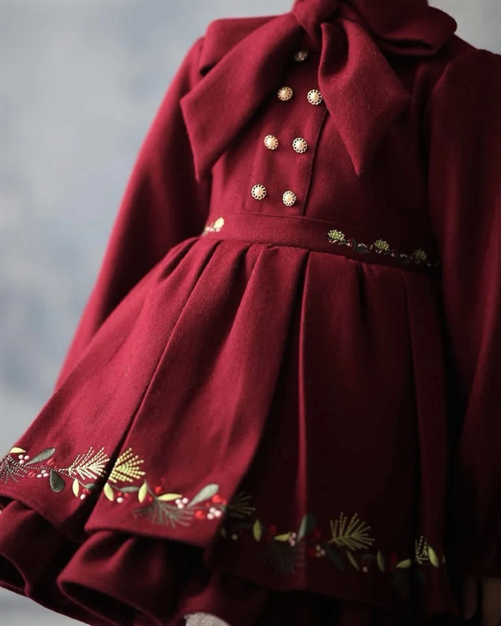 Autumn Winter Baby Girl Sweet Embroidered Red Bow Puffy Dress For Casual Party Birthday Wedding Photography