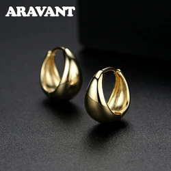 925 Silver 14mm 18K Gold Egg Hoop Earring For Women Fashion Jewelry