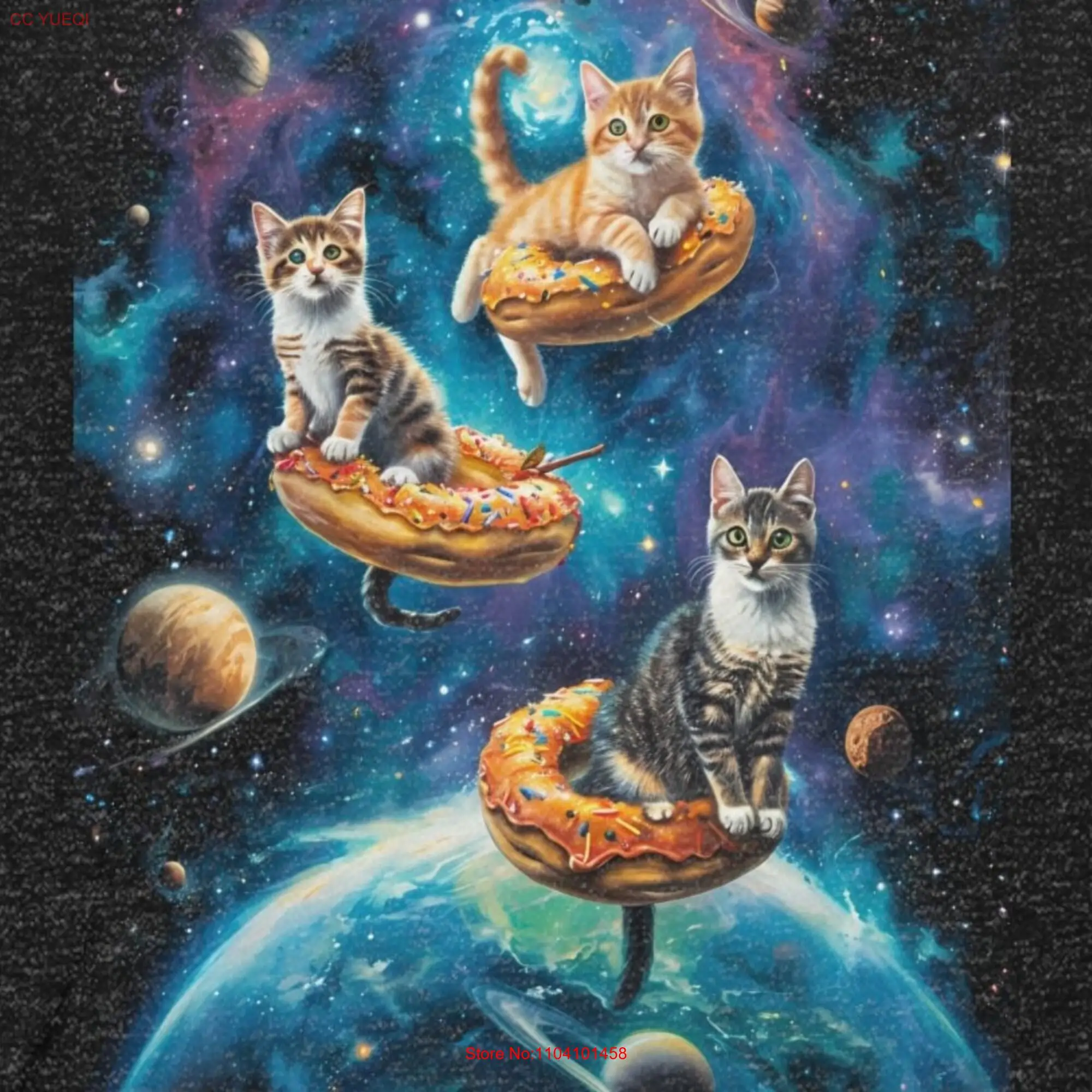 Cats on Doughnuts in Outer Space Triblend T Shirt long or short sleeves