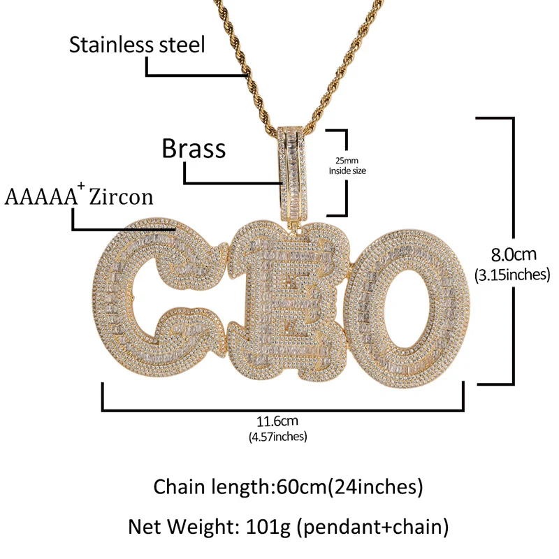 Custom Personality Letters Name Pendants Necklace for Men Hip Hop CZ Stone Bling Iced Out Rapper Jewelry Drop Shipping