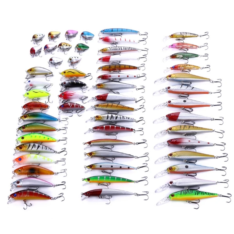 

56pcs Kit Set Of Wobblers Carp Minnow Carbon Steel+Plastic Artificial/Fake Bait Fishing Tackle/Lure Mixed Swimbait Crankbaits