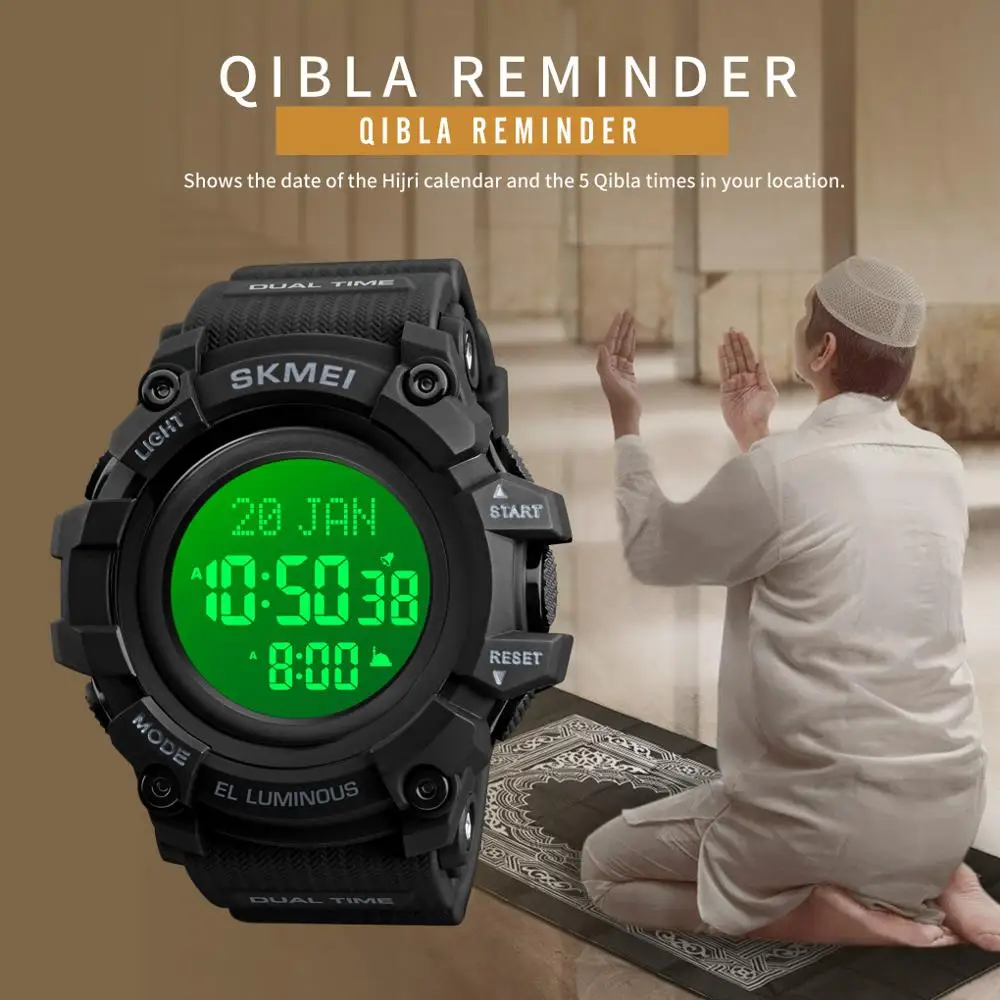 Skmei Men's Watches Sport Digital Watches Qibla Time Reminder Religious Day Bookmark Chrono Male Gift Clock Relogio Masculino