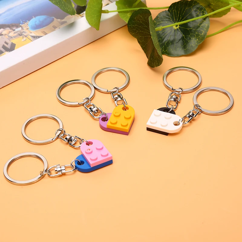 

2pcs Couple Cute Love Blocks Bag Pendant Keychain Men And Women Friendship Detachable Love Bricks Key Ring Jewelry Gift