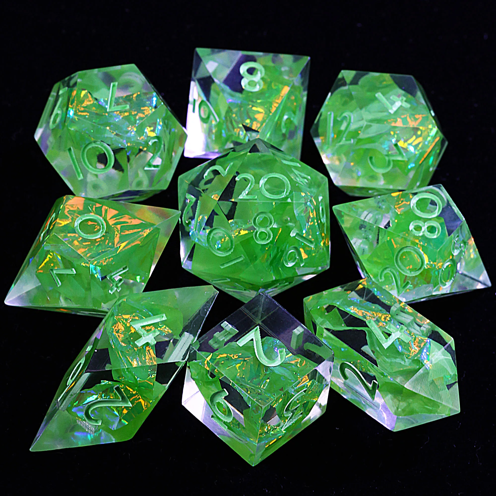

9 Polyhedral Resin Set of Dice D&D Miasma Holograph