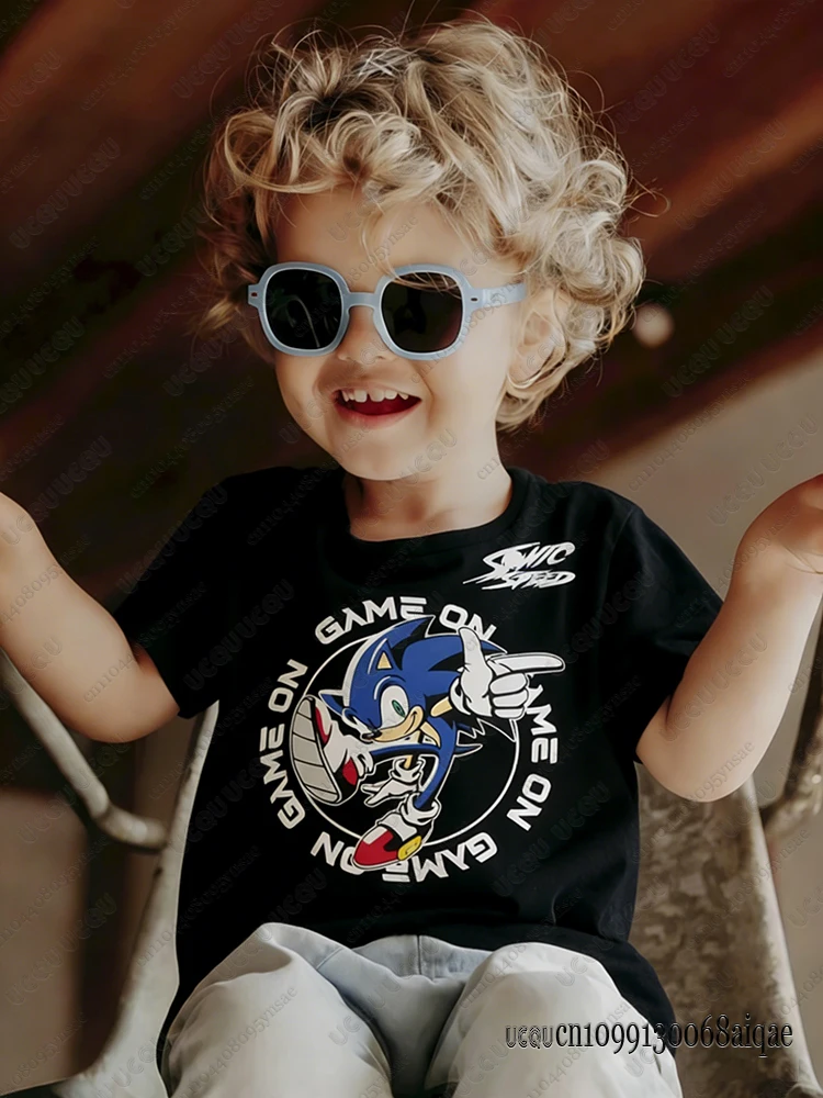 

Cartoon Sonic Print Tshirts For Kids Summer Round Neck T-shirt Sonic Boys Girls Cosplay Clothing Cotton Comfortable Tees Kid Top