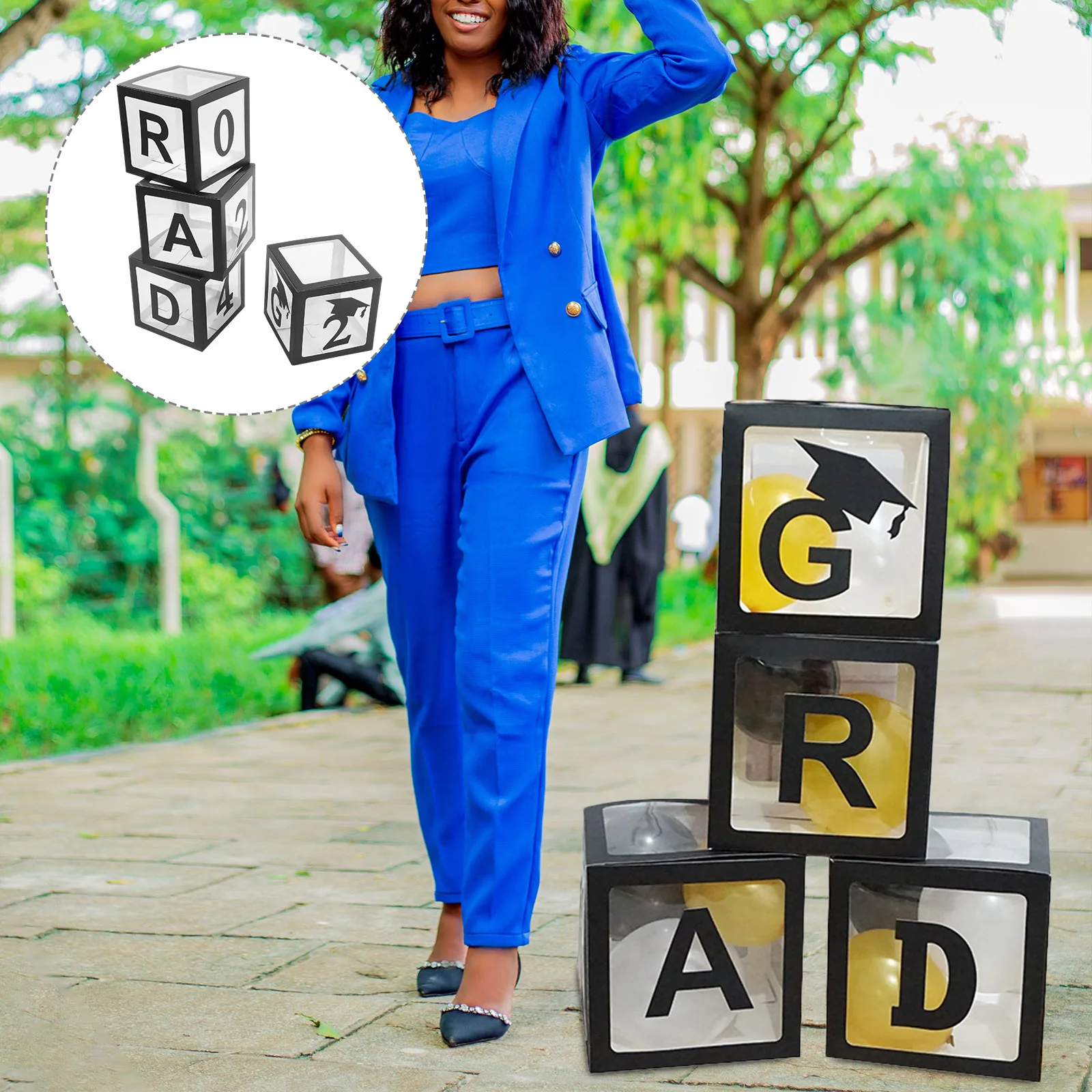 

1Set Graduation Balloon Box Ornament Reusable Durable Decorative Transparent Container Graduation Party Photography Prop 2024