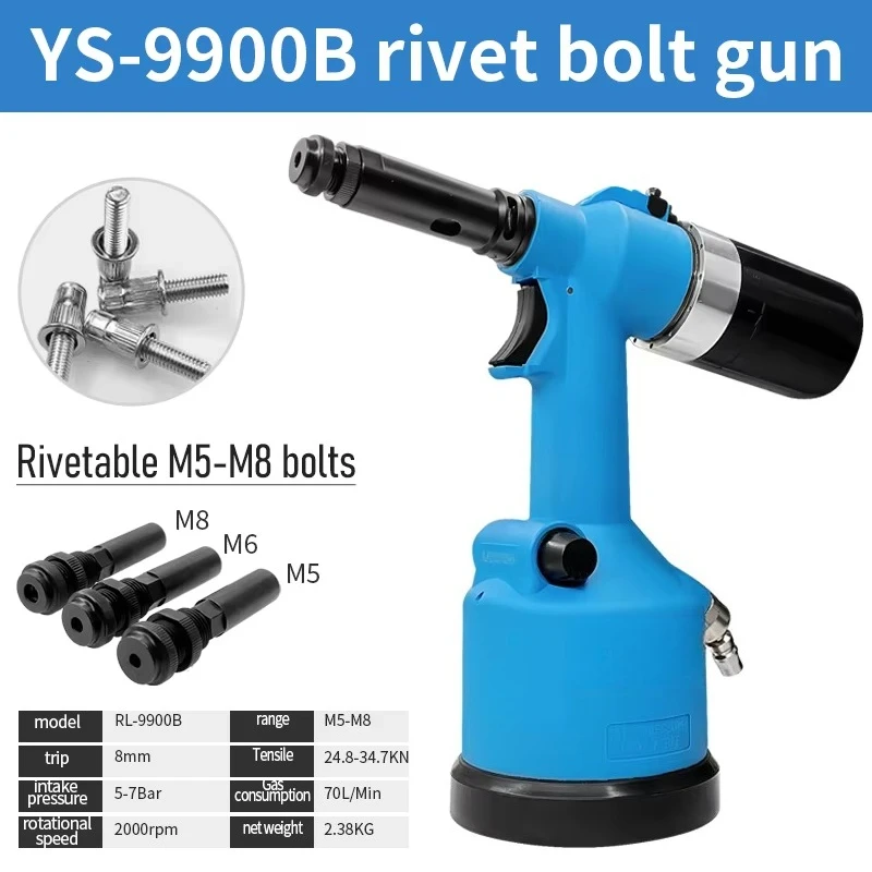 

Промышленный пневматический заклепочник YS-9900 для гаек M3-M12, автоматический заклепочный инструмент для железных гаек, автомобильное применение, давление воздуха 5-7 бар