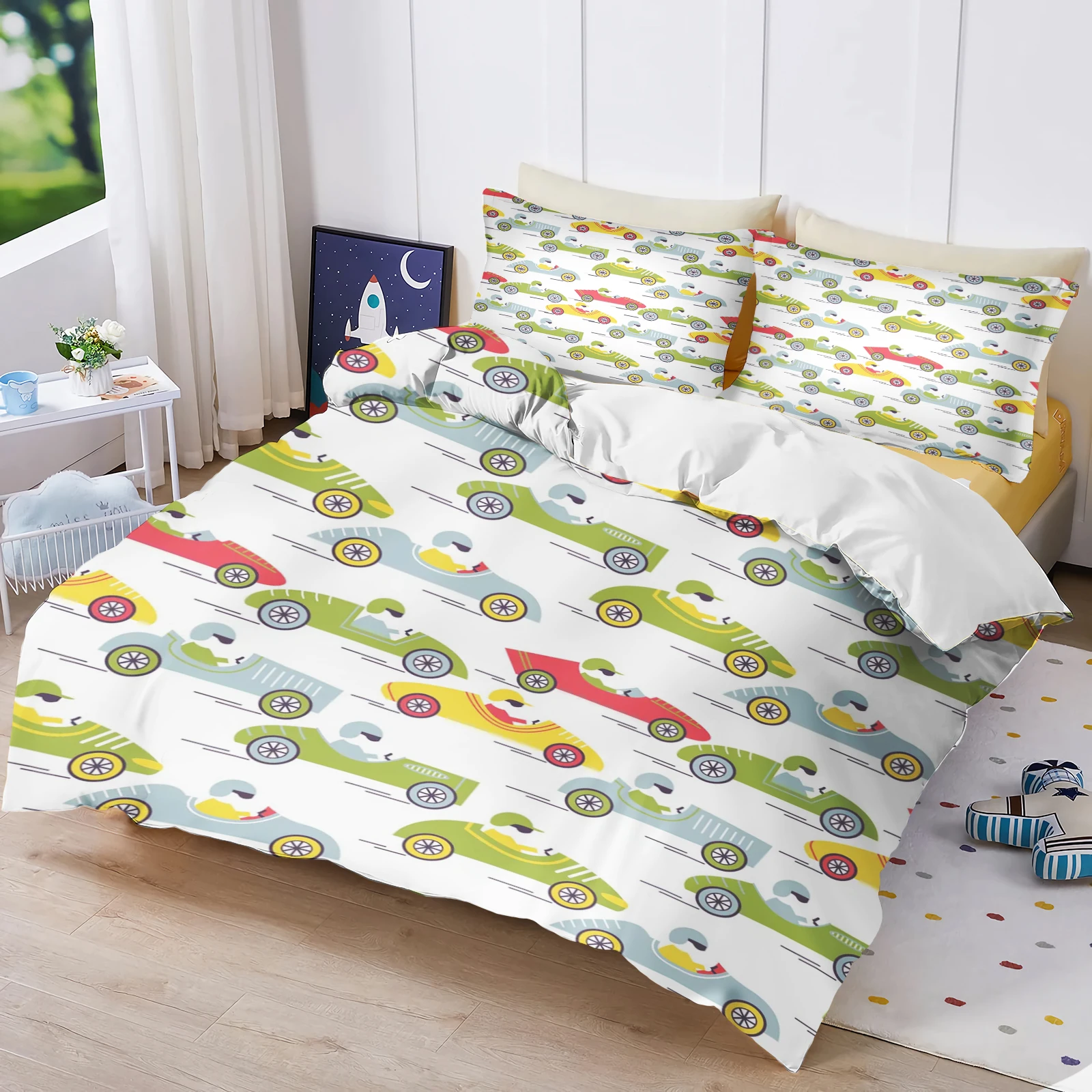 Cartoon Car Bedding Set Construction Vehicle And Excavator Pattern Boys' Duvet Cover Set Children'S Gift