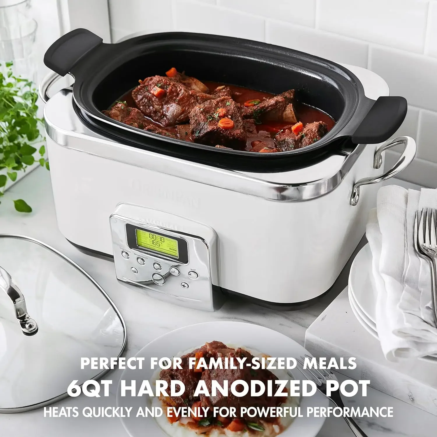 Elite  Slow Cooker, 8 in 1 Programmable 6QT, Dishwasher Safe Lid, Removable Rock, PFAS-Free Healthy Ceramic