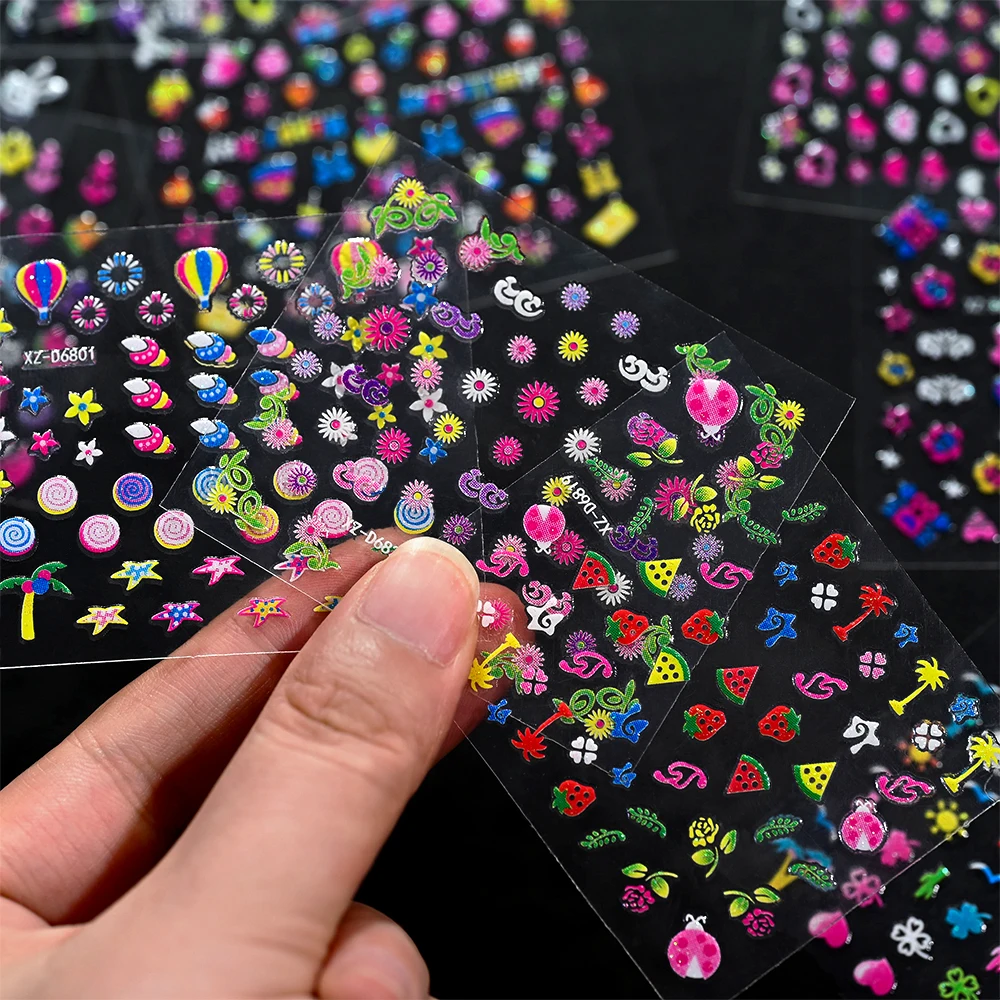 Autocollants 3D colorés pour Nail Art, 30 feuilles, décalcomanies auto-adhésives, marguerite mignonne, motif Floral, série d'été, fournitures de manucure