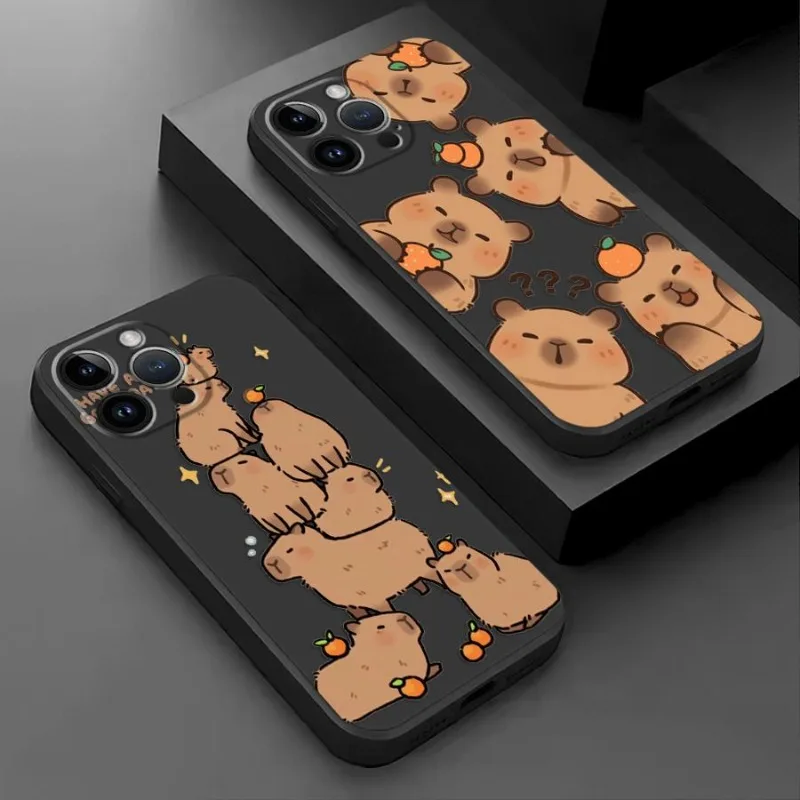 

Funny Cartoon Capybara Phone Case For iPhone 16 15 14 13 12 11 Pro Max Mini X XS SE4 7 8 Plus 16E Shockproof Soft Cover Fundas