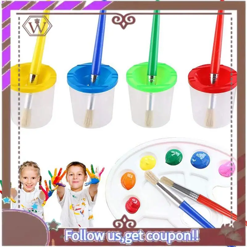 ABBG-18 قطعة مجموعة أكواب طلاء بدون انسكاب مع فرش طلاء ولوحة صينية طلاء، أكواب طلاء مع أغطية للرسم الفني للأطفال #5