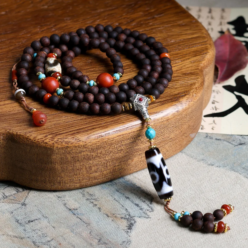Original descending jinx multi-turn bracelet cultural toys Tibetan jewellery three-eyed dzi Chinese string jumper chain
