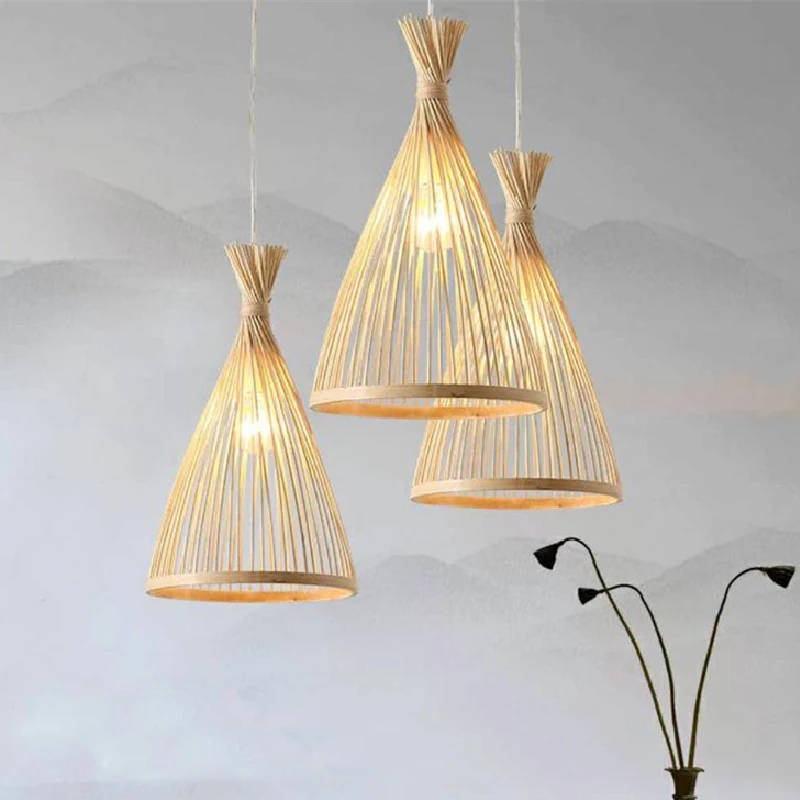 

Chinese Restaurant Pendant Lights Home Decoration Modern Bamboo Hand Knitted Cord Pendant E27 Bulb AC90-260V Hanging Lamp Parlor