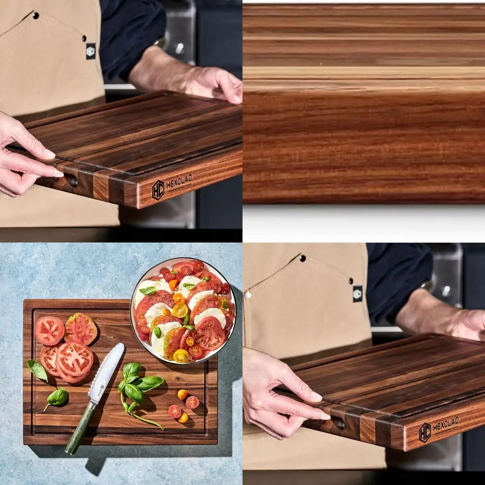 

Double-Sided Walnut Chopping Board with Juice Groove & Handles, 11.75x15.75, Durable for Carving & Serving