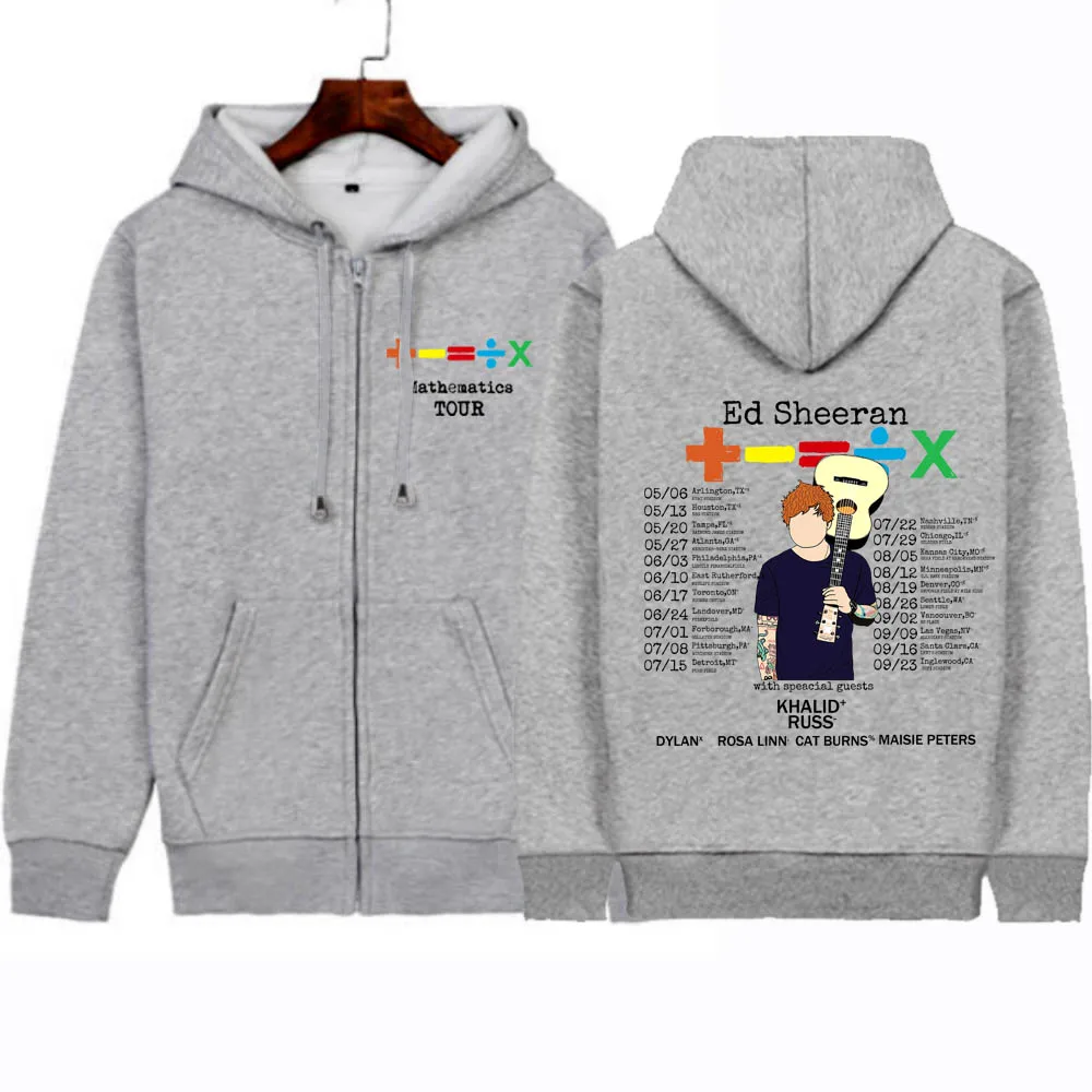 Kpop Ed Sheeran jaket ritsleting Ed Sheeran matematika Tour 2024 Zip Up Hoodie Sweatshirt lengan panjang mantel Hadiah