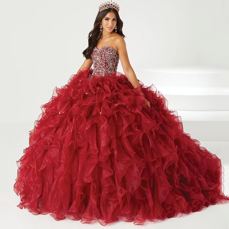 Sweetheart  Crystal Ball Gown Quinceanera Dresses Beaded  Vestidos De 15 Años Rhinestones Quinceañeras Birthday Ruffles فساتين